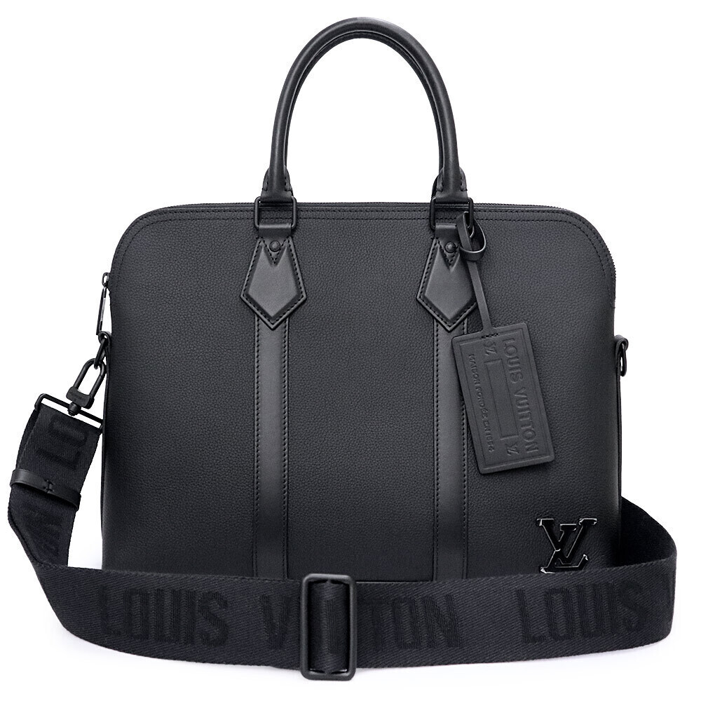 LOUIS VUITTON Takeoff Briefcase Grained Calf Leather Black Shoulder Handbag